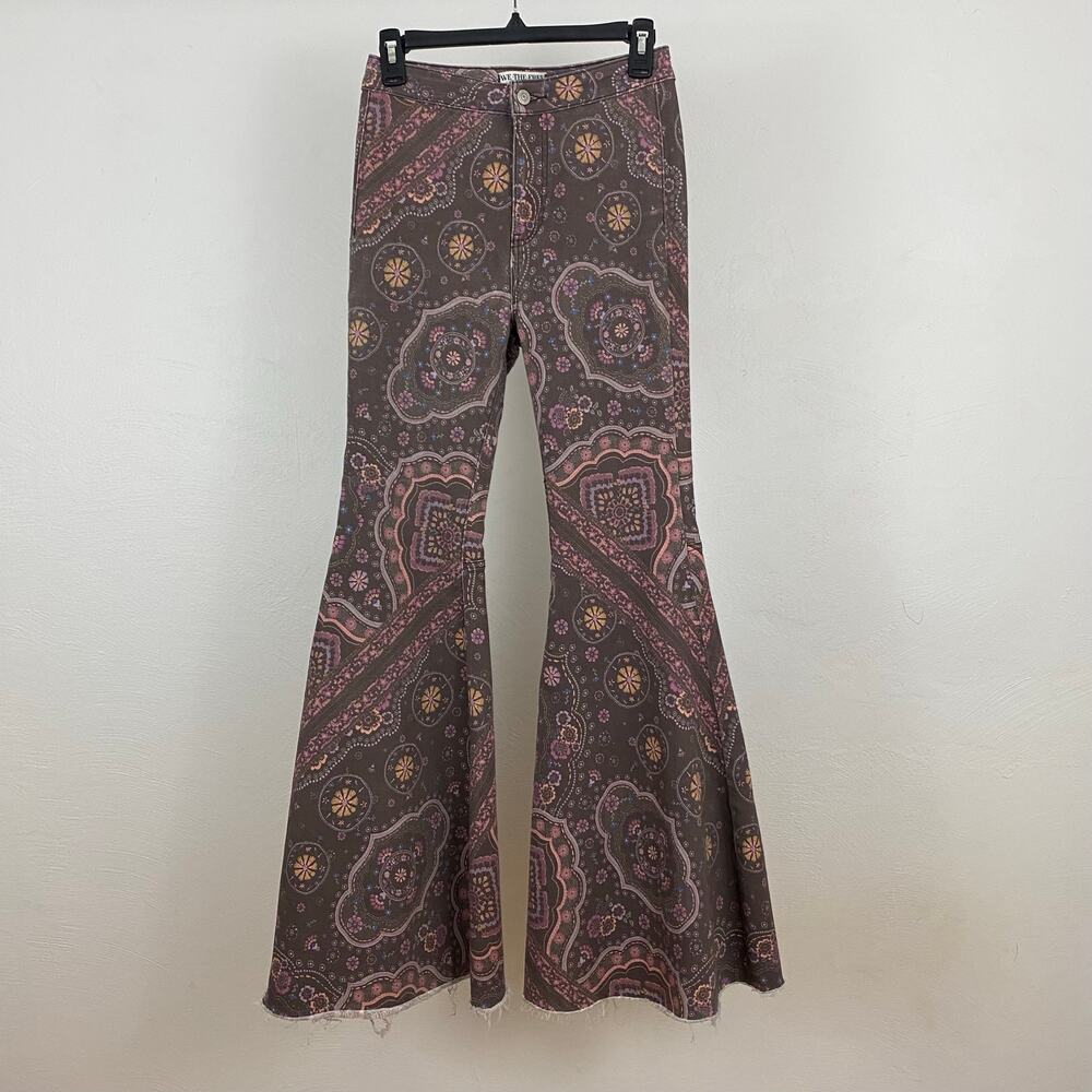 We The Free People Just Float On Printed Flare Jeans - Chocolate Combo - 26